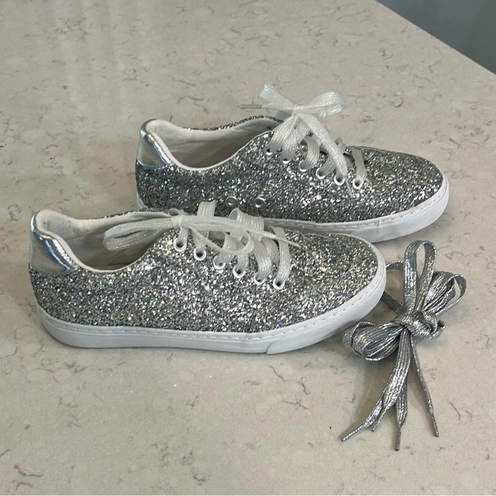 Silver Glitter Sneakers with Laces